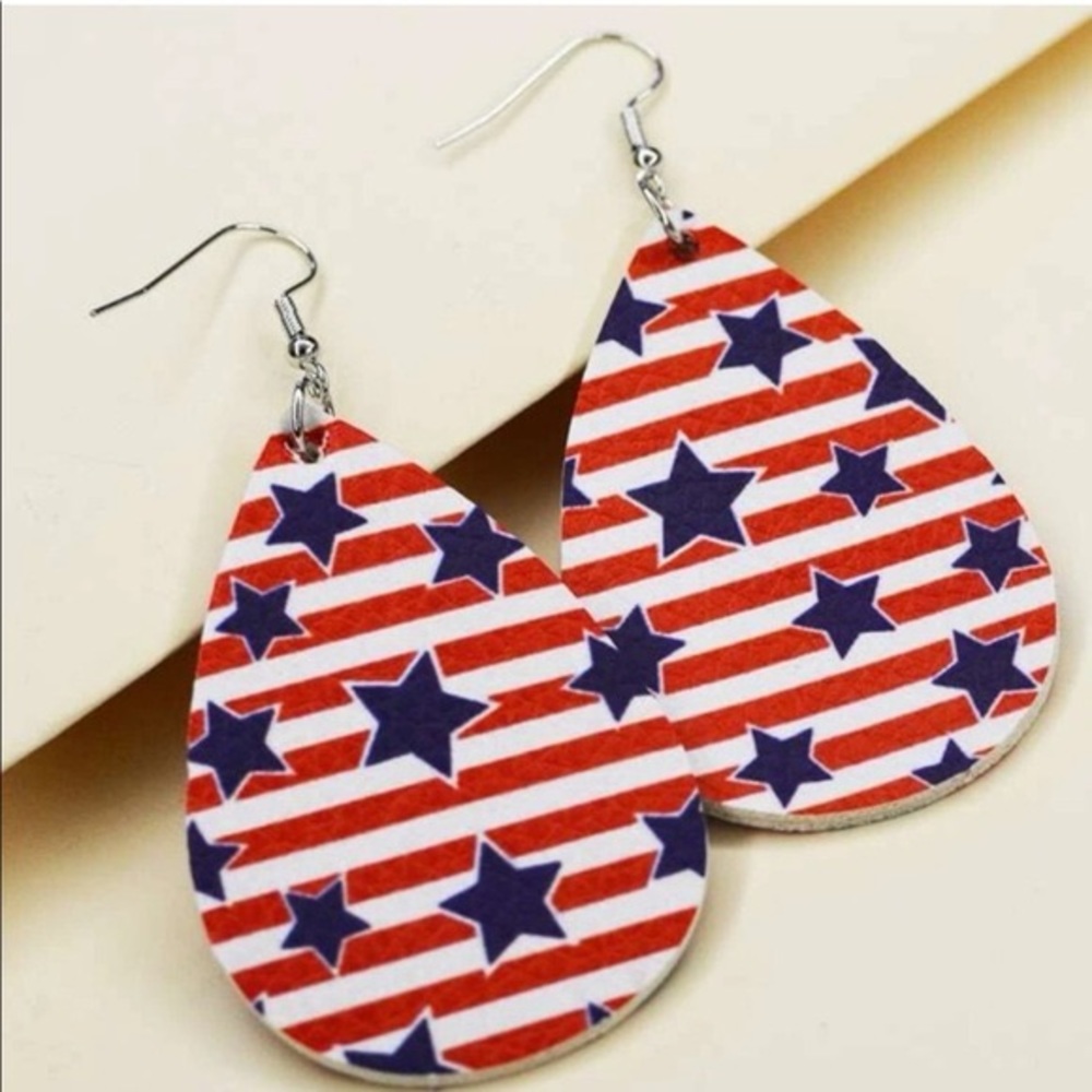 AMERICAN STARS AND STRIPES LEATHER DROP EARRINGS